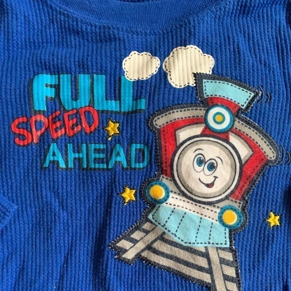 Garanimals Full Speed Ahead Blue Red Long Sleeve Thermal Onesie Size 12Mos